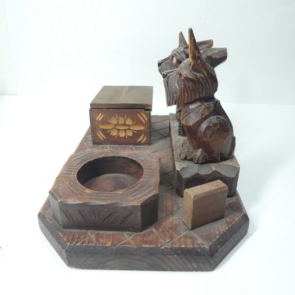Scottie Dog Carved Wooden Desk Set Scotty Terrier Folk Art - Picture 9 of 12
